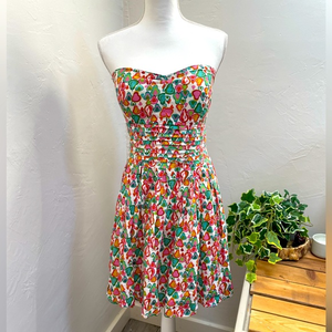 American Rag  Sundress Strapless‎ Colorful Pear Print Smocked Back Multicolor L